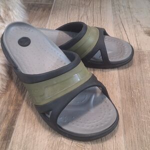CROCS Mens Coffee Jelly  Dual-Tone  Green& Black Slide Sandals Sz. 13